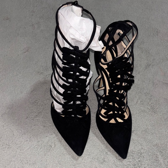 Oscar de la renta black suede bow treated heels - Picture 3 of 8